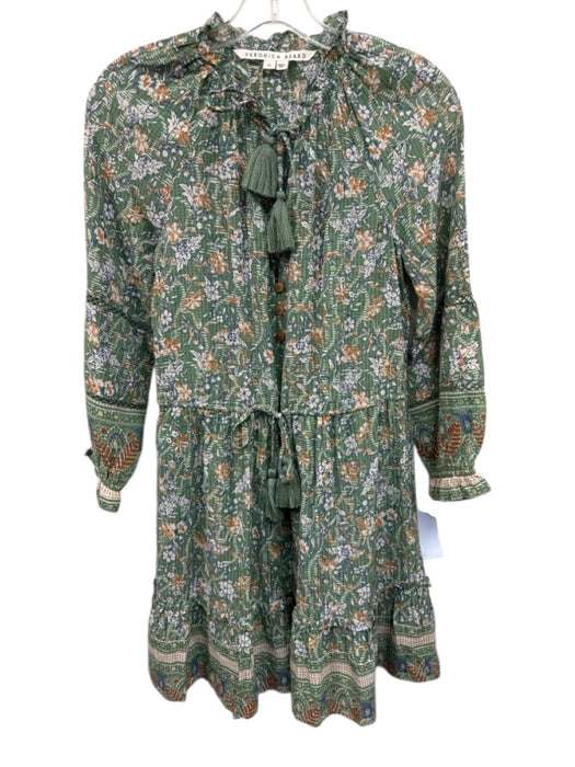 Veronica Beard Size XS Green, Blue, Orange Tassel Tie Floral Above Knee Dress Green, Blue, Orange / XS