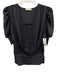 Ramy Brook Size XXS Black Polyester V Neck Shirred Waist Puff Sleeve Top Black / XXS