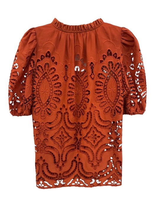 Shoshanna Size XS Orange Polyester Ruffle Collar Lace Cami Puff Sleeve Top Orange / XS