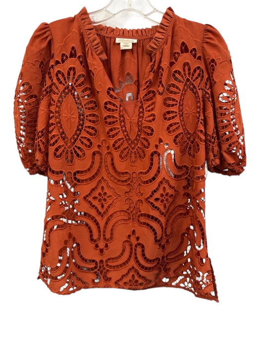 Shoshanna Size XS Orange Polyester Ruffle Collar Lace Cami Puff Sleeve Top Orange / XS