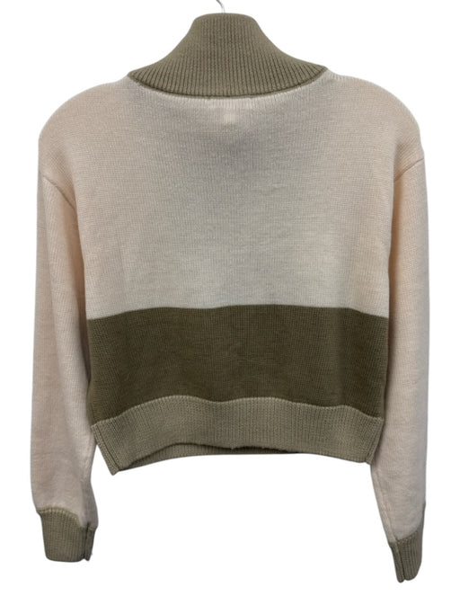 L'Academie Size XS Cream & Green Acrylic & Wool Blend Colorblock Crop Sweater Cream & Green / XS