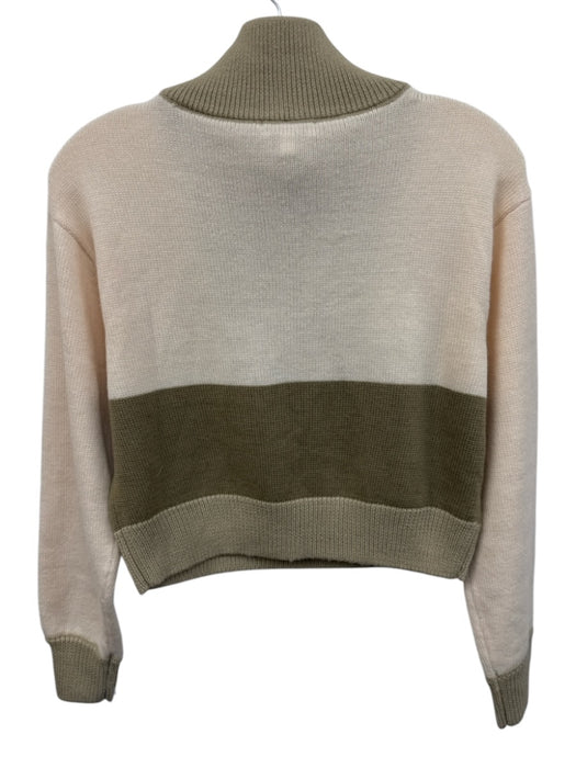 L'Academie Size XS Cream & Green Acrylic & Wool Blend Colorblock Crop Sweater Cream & Green / XS