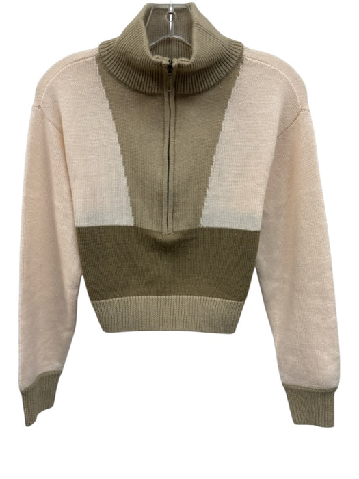 L'Academie Size XS Cream & Green Acrylic & Wool Blend Colorblock Crop Sweater Cream & Green / XS