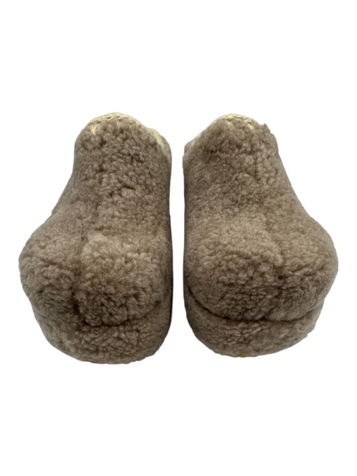 Mou Shoe Size 7 Taupe Gray & Beige Sheepskin Braided Trim Platform Mules Taupe Gray & Beige / 7