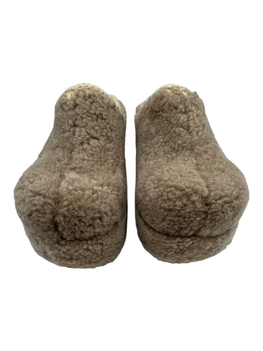 Mou Shoe Size 7 Taupe Gray & Beige Sheepskin Braided Trim Platform Mules Taupe Gray & Beige / 7