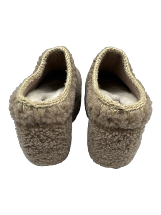 Mou Shoe Size 7 Taupe Gray & Beige Sheepskin Braided Trim Platform Mules Taupe Gray & Beige / 7