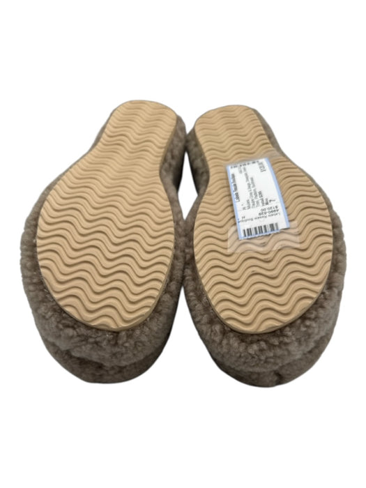 Mou Shoe Size 7 Taupe Gray & Beige Sheepskin Braided Trim Platform Mules Taupe Gray & Beige / 7