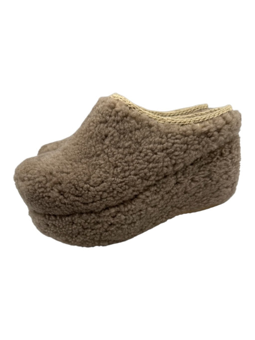 Mou Shoe Size 7 Taupe Gray & Beige Sheepskin Braided Trim Platform Mules Taupe Gray & Beige / 7