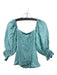 Sofia Size XS/S Aqua Blue Linen Blend Puff Sleeves smocked Top Aqua Blue / XS/S