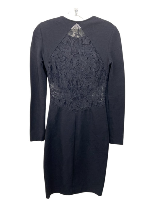 Emilio Pucci Size XS/S Black Viscose Lace Detail Long Sleeve Midi Dress Black / XS/S