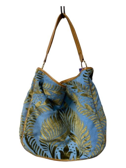Glenda Gies Blue & Green Fabric Tote One Handle Snap Closure Leaves Bag Blue & Green / L