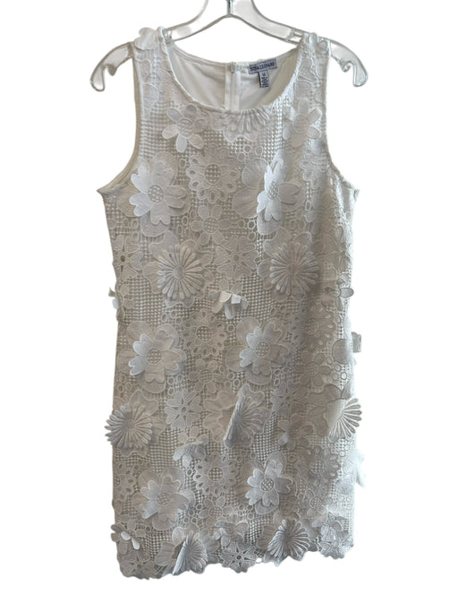 Nina Leonard Size Medium White Polyester Lined Sleeveless Round Neck Dress White / Medium