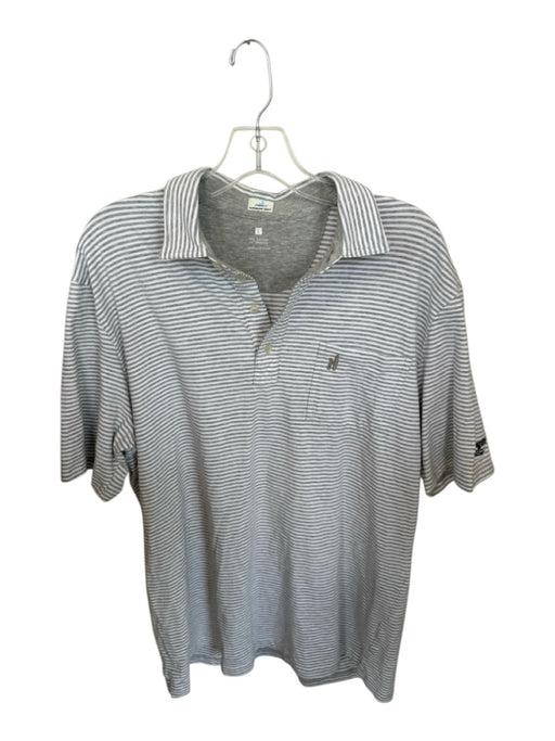 Johnnie-O Size L Gray & White Cotton Blend Striped Men's Polo Gray & White / L