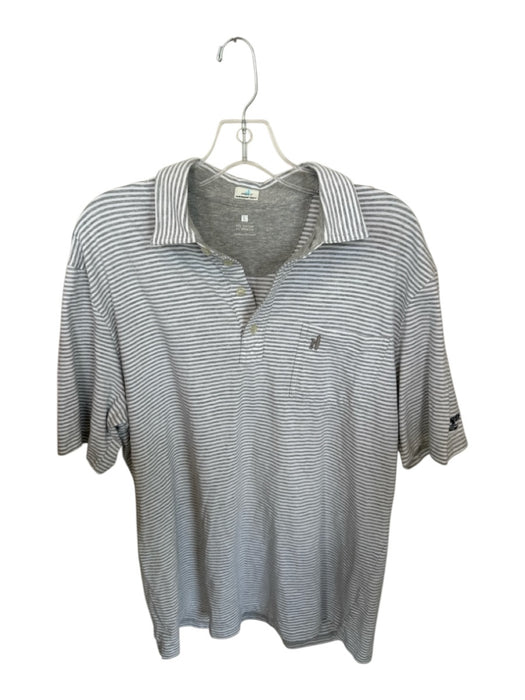 Johnnie-O Size L Gray & White Cotton Blend Striped Men's Polo Gray & White / L