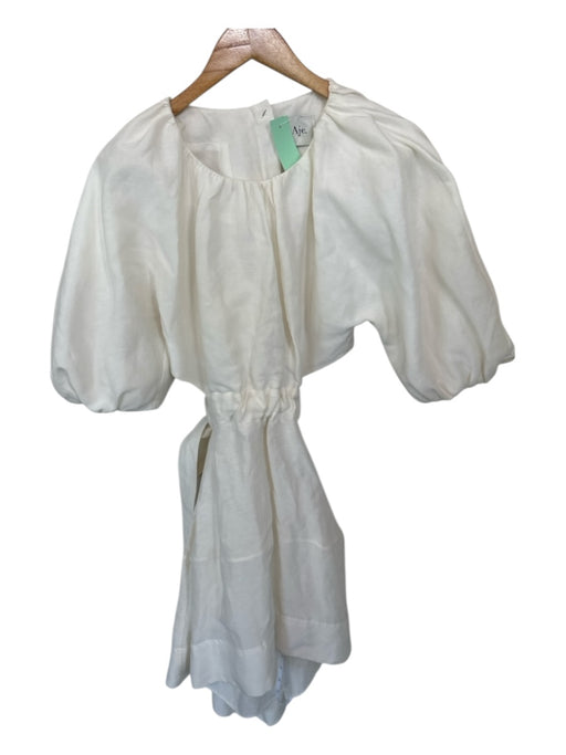 Aje. Size 10 Cream Silk & Linen Blend Cutout Button Detail Mini Dress Cream / 10