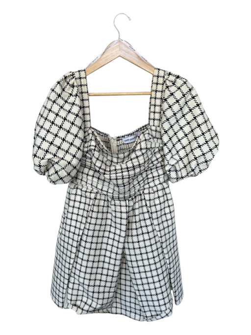 Self-Portrait Size 8 Cream & Black Polyester Short Balloon Sleeve Dress Cream & Black / 8