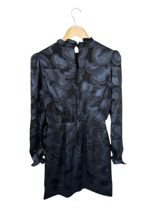 Saloni Size 2 Black Silk Blend jaquard Ruffle Collar Long Sleeve Back Zip Dress Black / 2