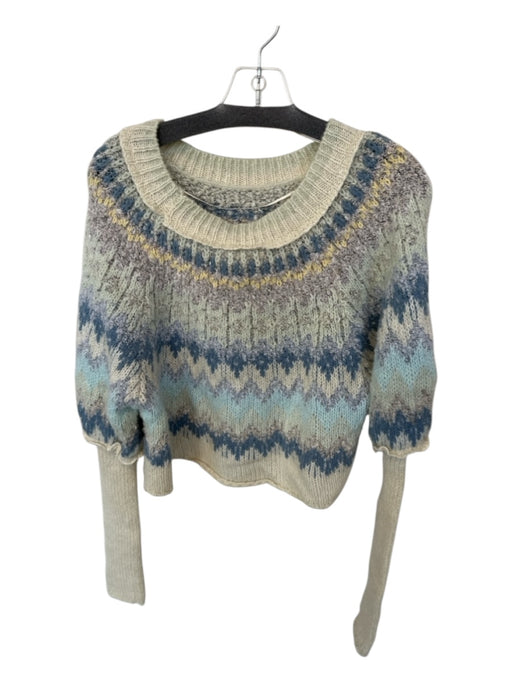 Free People Size S Green & Blue Wool Blend Long Sleeve Knit Sweater Green & Blue / S