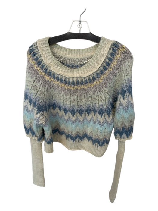 Free People Size S Green & Blue Wool Blend Long Sleeve Knit Sweater Green & Blue / S