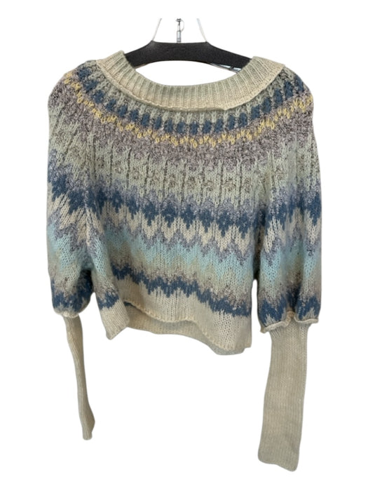 Free People Size S Green & Blue Wool Blend Long Sleeve Knit Sweater Green & Blue / S