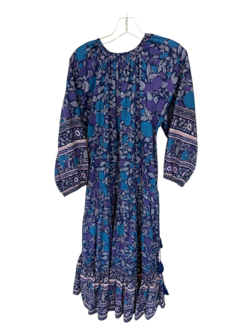 Mille Resort & Travel Size S Navy & Purple Cotton Long Balloon Sleeve Maxi Dress Navy & Purple / S