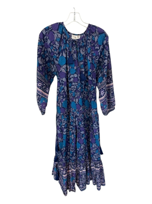 Mille Resort & Travel Size S Navy & Purple Cotton Long Balloon Sleeve Maxi Dress Navy & Purple / S