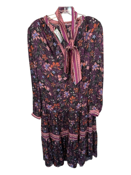Current Air Size M purple & pink Polyester Long Balloon Sleeve Flowers Dress purple & pink / M