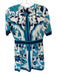 Bell Size M Blue & White Cotton Short Sleeve Flowers Side Zip Dress Blue & White / M