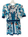 Bell Size M Blue & White Cotton Short Sleeve Flowers Side Zip Dress Blue & White / M