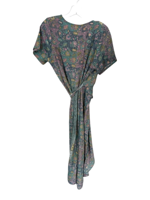 Paani Size S Green & Pink Polyester Short Sleeve Botanical Wrap metallic Dress Green & Pink / S