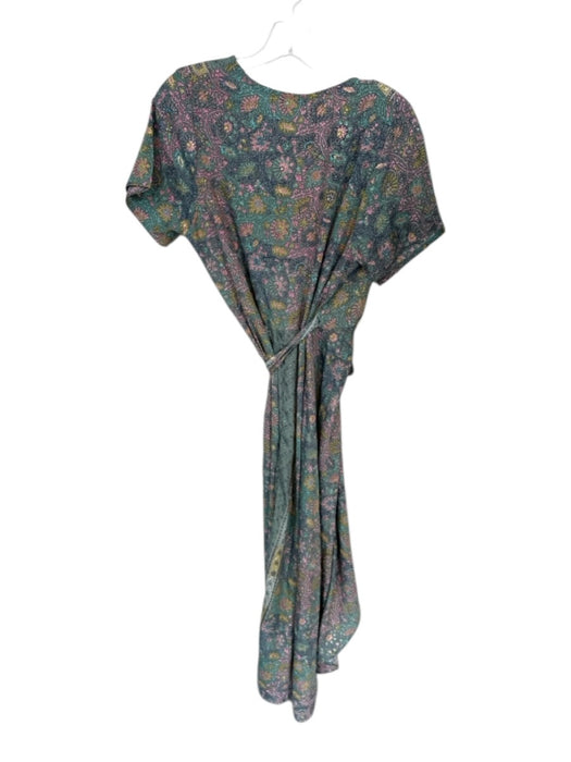 Paani Size S Green & Pink Polyester Short Sleeve Botanical Wrap metallic Dress Green & Pink / S
