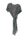 Paani Size S Green & Pink Polyester Short Sleeve Botanical Wrap metallic Dress Green & Pink / S