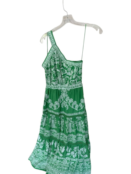 Farm Rio Size S Green & White Cotton One Shoulder Flowers Lace Detail Maxi Dress Green & White / S