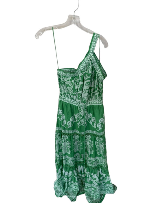 Farm Rio Size S Green & White Cotton One Shoulder Flowers Lace Detail Maxi Dress Green & White / S