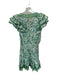 Poupette St. Barth Size S Green & Yellow Viscose Flutter Sleeves Flowers Dress Green & Yellow / S