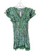 Poupette St. Barth Size S Green & Yellow Viscose Flutter Sleeves Flowers Dress Green & Yellow / S