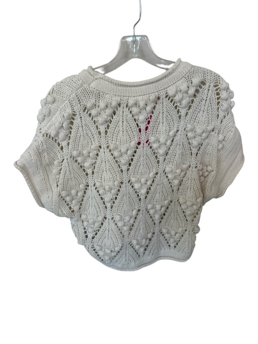 Zara Size S Ivory Cotton Short Sleeve Knit Pom Pom Top Ivory / S