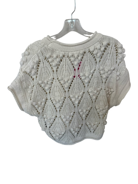 Zara Size S Ivory Cotton Short Sleeve Knit Pom Pom Top Ivory / S