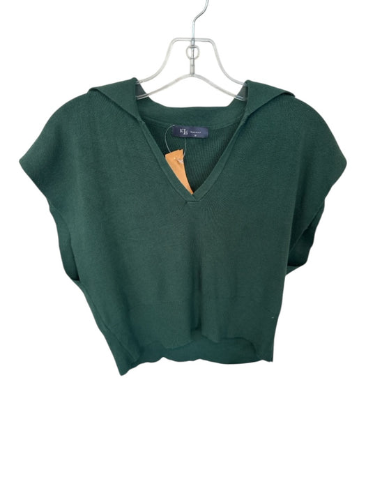 KLD Size M Green Collar V Neck Sleeveless Cropped Top Green / M