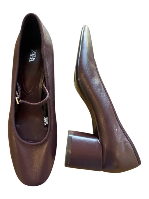 Zara Shoe Size 37 Burgandy Block Heel Almond Toe Strap Heels Burgandy / 37