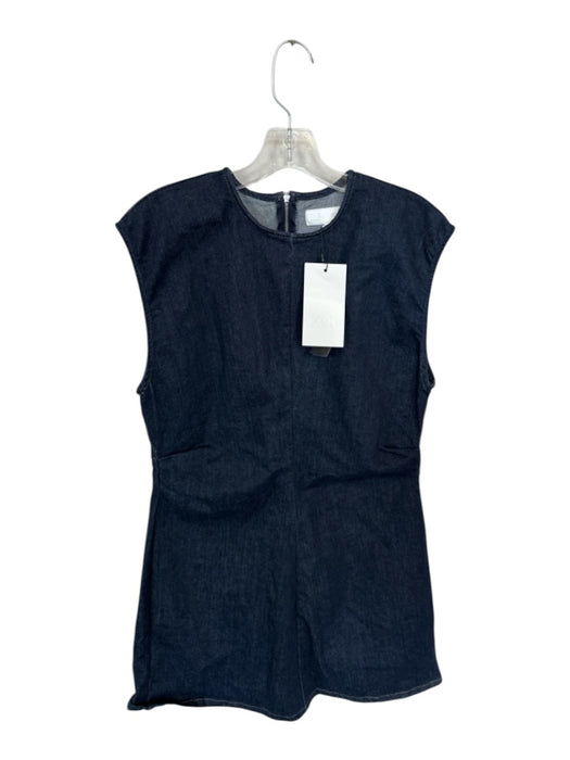 Zara Size L Dark Wash Cotton Blend Sleeveless Denim Back Zip Dress Dark Wash / L