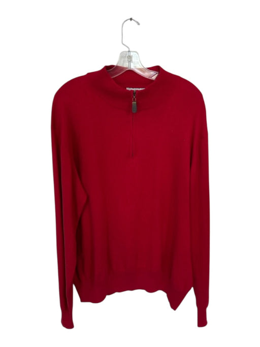 Orvis Red Cotton & Silk Solid Half Zip Long Sleeve Men's Pullover Red / XL