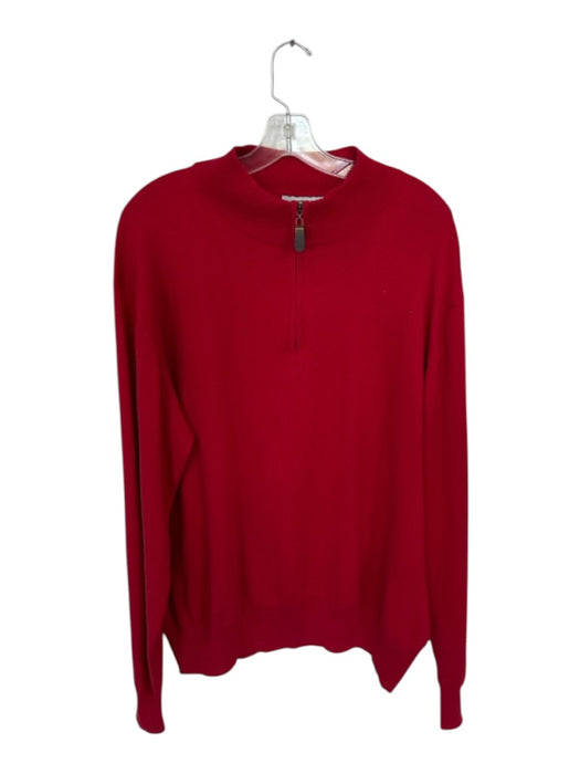 Orvis Red Cotton & Silk Solid Half Zip Long Sleeve Men's Pullover Red / XL