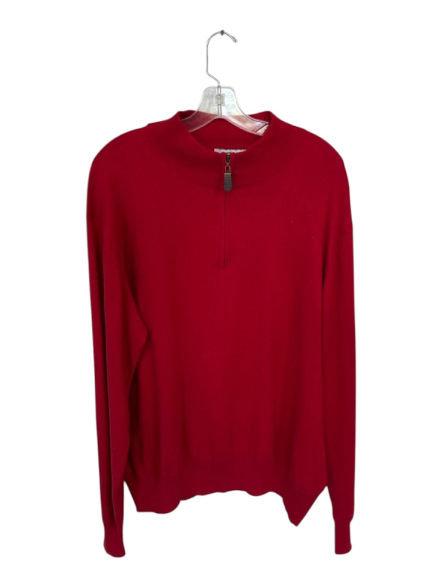 Orvis Red Cotton & Silk Solid Half Zip Long Sleeve Men's Pullover ...
