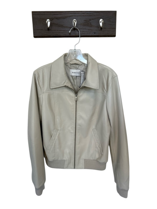 Babaton Size M Bone Vegan Leather Long Sleeve Full ZIp Bomber Jacket Bone / M
