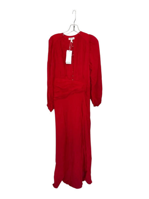 Shona Joy Size 6 Red Viscose Long Balloon Sleeve Waist band Buttons Maxi Dress Red / 6