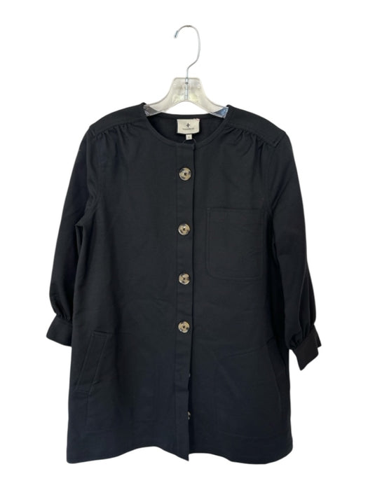 Tuckernuck Size S Black Cotton Blend Long Sleeve Button Down Front Pockets Dress Black / S