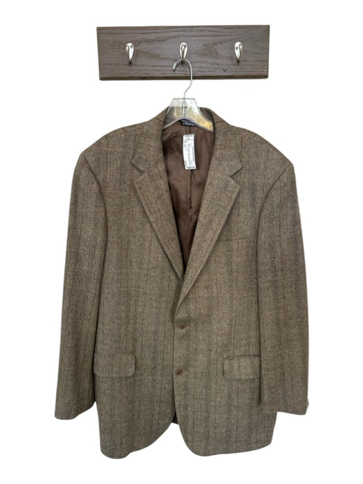 H. Stockton Size 45 Cream & Brown Wool Chevron 2 Button Sport Coat Men's Jacket Cream & Brown / 45