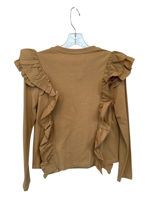 English Factory Size S Tan Cotton Ruffles Long Sleeve Top Tan / S
