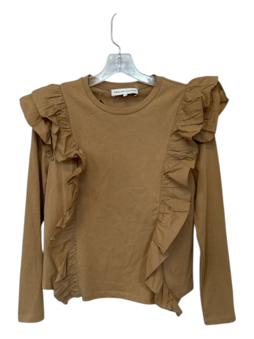 English Factory Size S Tan Cotton Ruffles Long Sleeve Top Tan / S